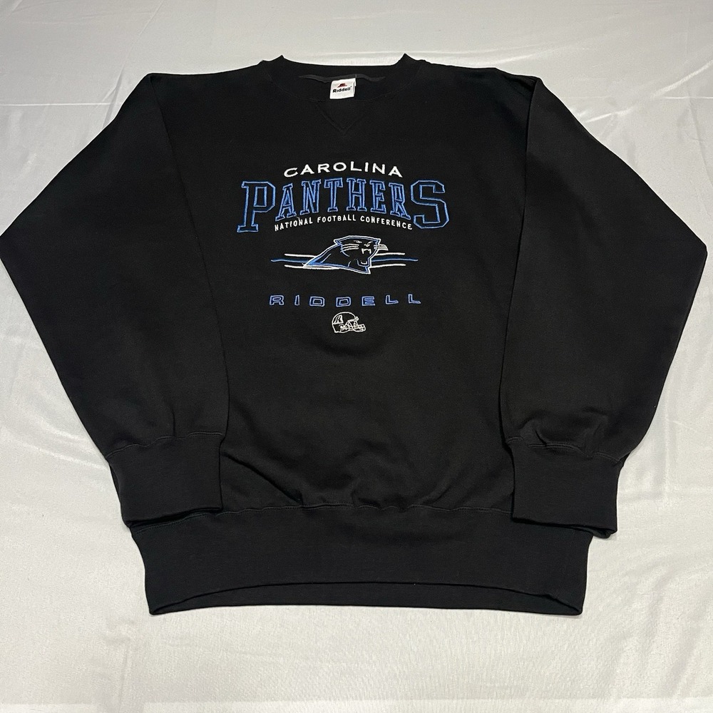 Vintage Carolina Panthers Sweatshirt Adult Medium Black Embroidered Riddell